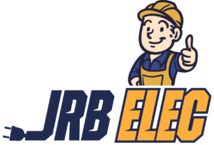 Logo d'une entreprise d'électricité générale avec un personnage à l'intérieur